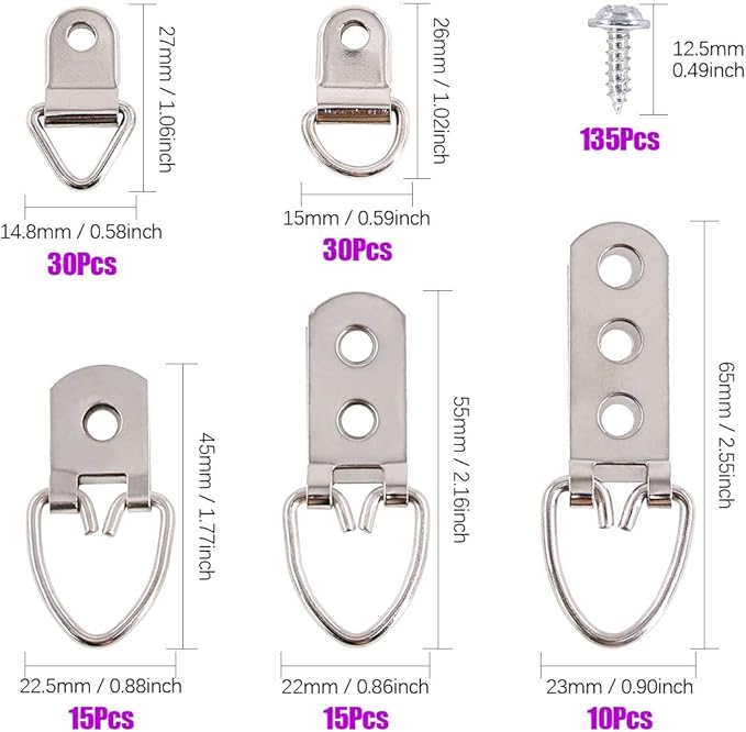 Swpeet 415Pcs Picture Hangers Kit with Screws, Heavy Duty Assorted Picture Hangers Assortment Kit for Picture Hanging Solutions with Transparent Box - 7 Models