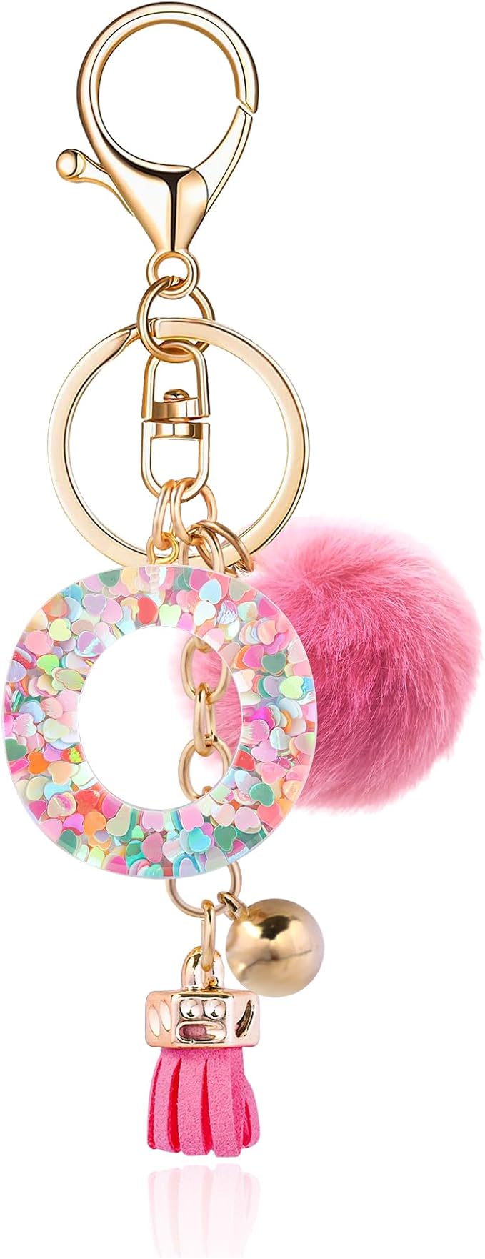 Resin Alphabet Initial Letter Keychain Keyring for Women Purse Handbags With Fur Ball Pom