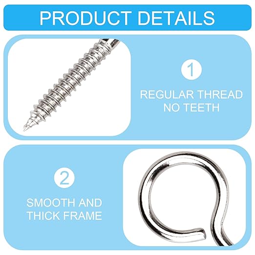 Aovchei Screw Eyes Set, 240PCS 0.39" 0.59" 0.67" 0.75" 0.87" 1" 1.22" 1.5" 304 Stainless Steel Eye Screws, Eye Hooks Screw Eye Bolts Eye Hooks Screw, Indoor & Outdoor