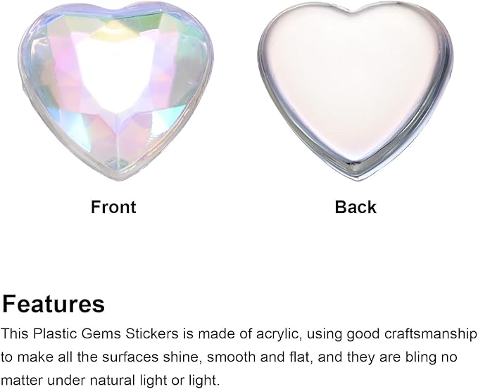 MECCANIXITY 40 Pcs Acrylic Heart Rhinestone 12mm Flat Back Plastic Gems Jewelry Stickers for Craft Bead Face Painting Costume Jewelry Making, Multicolor