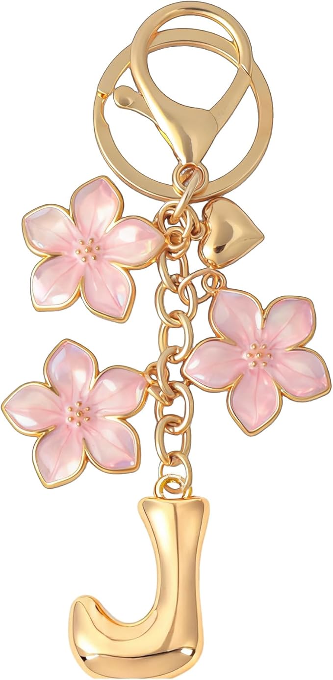 Snycler Bubble Initial Keychain Graceful Flower for bags car remote–A-Z Letter Charms for Women