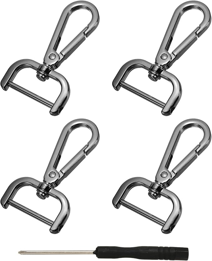 YELARXI Swivel Clasps Hook, 1 Inch ID Detachable Snap Hook W/Screw Bar D Ring Claw Clasp with Screwdriver Fit for Lanyard Bag Leather Craft Purse Hardware DIY Bag (4 Pack, Black)
