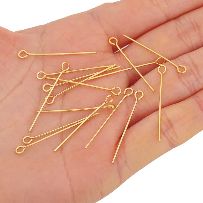 18K Gold Plated Open Eye Pins Non Tarnish 30mm 150pcs for Jewelry Making Findings