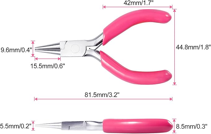 SPEEDWOX Mini Round Nose Pink PVC Handle Pliers - 3" Jewelry Making & Wire Wrapping DIY Craft Hobby Supplies