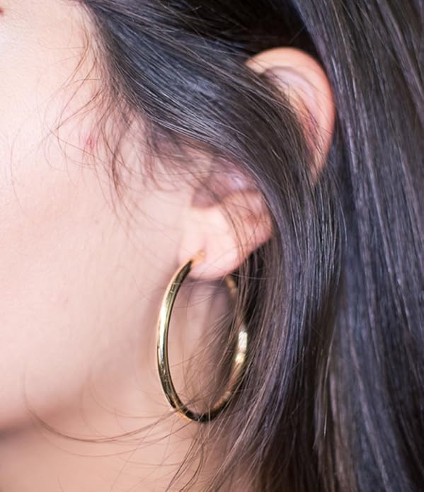 14K Yellow Gold Classic Real Hoop Earrings, (3mm Thick Tube)