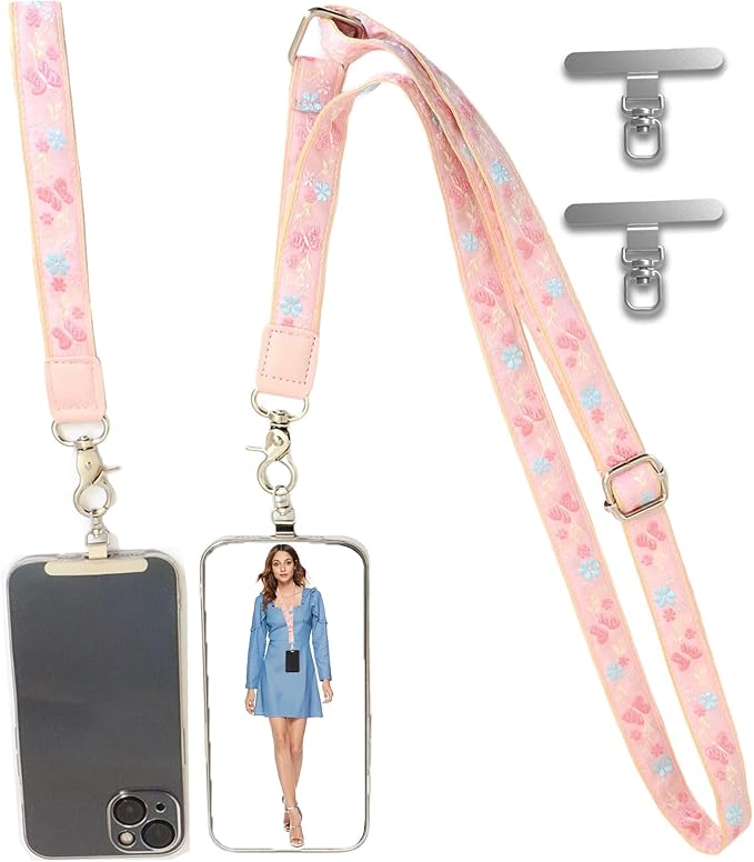 LEMEDE Wrist Keychain and Adjustable Phone Lanyard, Silver Hook Phone Crossbody Strap with 360° Rotating Phone Pads
