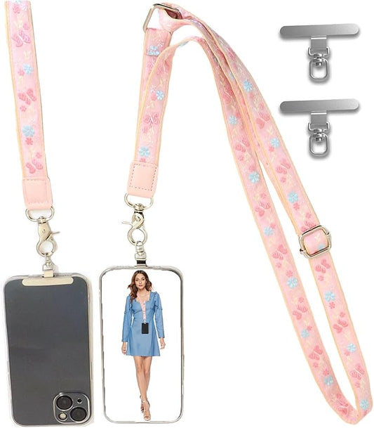 LEMEDE Wrist Keychain and Adjustable Phone Lanyard, Silver Hook Phone Crossbody Strap with 360° Rotating Phone Pads