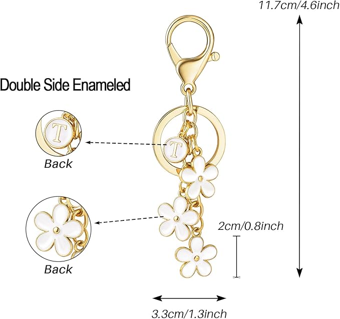 SELOVO Initial Keychain White/Pink/Black Cute Keychain Girl Purse Charms for Handbag Cute Letter Flower Keyring for Backpack