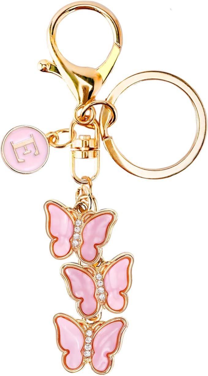 Bag Charms for Handbags- Cute Keychains for Women Car Keys Chain Accessories Beautiful Butterfly Letter Initial Charm