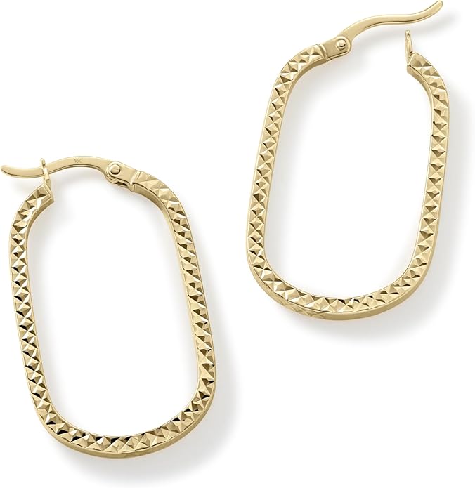 Paperclip Oval Hoops in Real 10K White Gold with a Diamond-Cut Finish | 30mm Length | Real Gold, Stamped for Authenticity