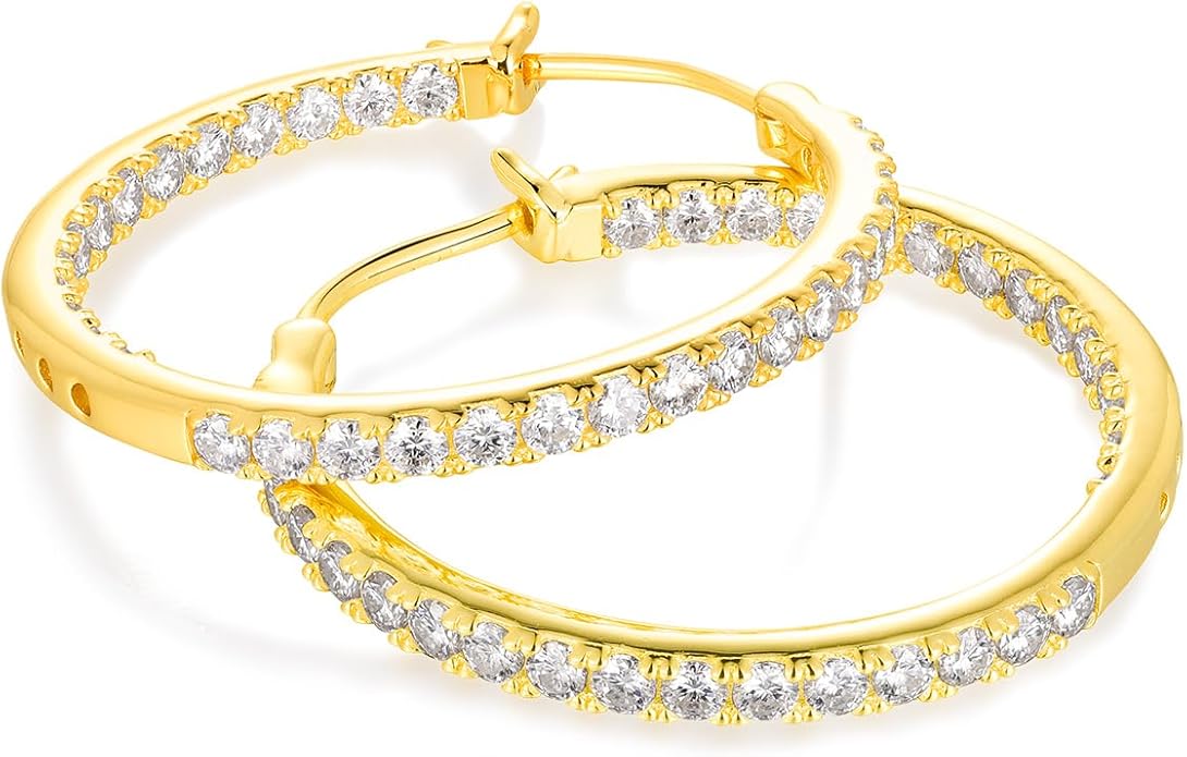 Wyyxl Womens Diamond Hoop Earrings, 20/25/30mm Small Hoop Sterling Silver Based Hypoallergenic Huggie Stud, Sparkle Moissanite 5a Cubic Zirconia Earings Jewelry for Woman Daily Party Wear