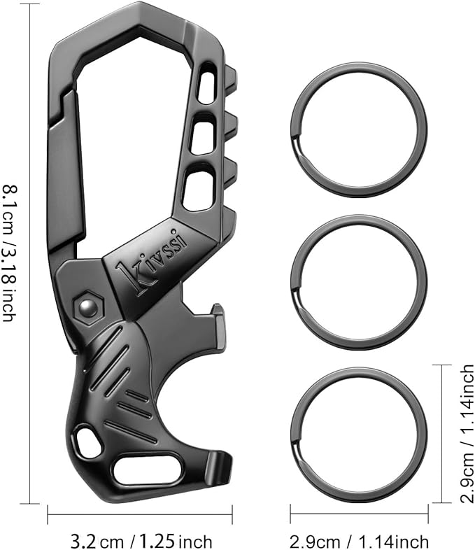 Heavy duty metal keychains, Carabiner clip Car key chains,Fashion family keychain bottle opener and 3 Key Rings suitable for men and women.(Black+Gold)