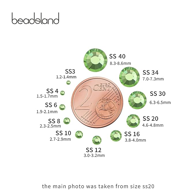 Beadsland 1440pcs Flat Back Crystal Rhinestones Round Gems for Nail Art and Craft Glue Fix,Light Green,SS20,4.6-4.8mm