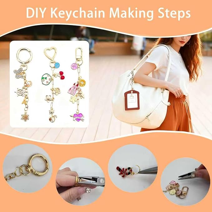 Thmxit 537PCS Charm Lip Gloss Keychain Making Kit with Charms, DIY Keychains Making Supplies Including 24 Keychain Clips, 25 Extender Chains, 198 Charms, Jewelry Plier Jewelry Making Kit for DIY