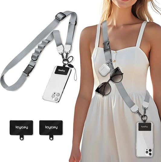 Phone Lanyard Crossbody, Silver Gray Cell Phone Strap for Around The Neck Adjustable, Anti Theft Cute Lanyard for iPhone Case ID Holder Keys Accessories Travel Essential