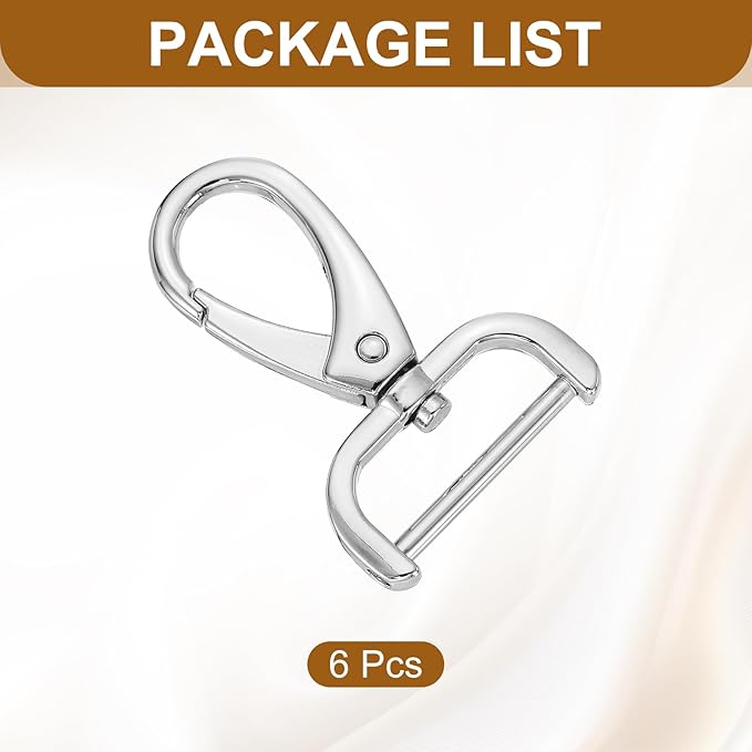 HARFINGTON 6pcs Detachable Snap Hook Swivel Clasp 1" (25mm) Zinc Alloy Lobster Claw Clasp for Keychain Lanyard Purse DIY Purse Strap, White