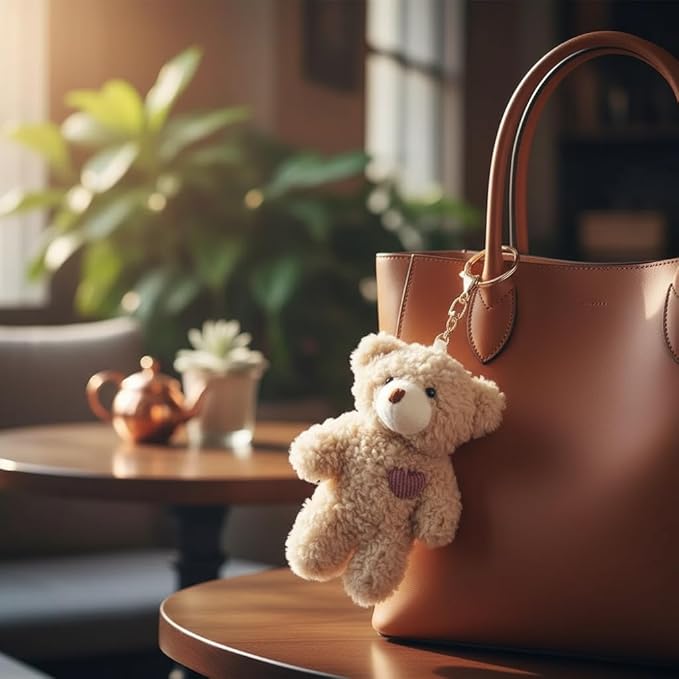 2Pcs Brown Bear Stuffed Keychain, Animal Bag Pendant, Rabbit DIY Trinket, Dog Plush Keyring Car Accessories