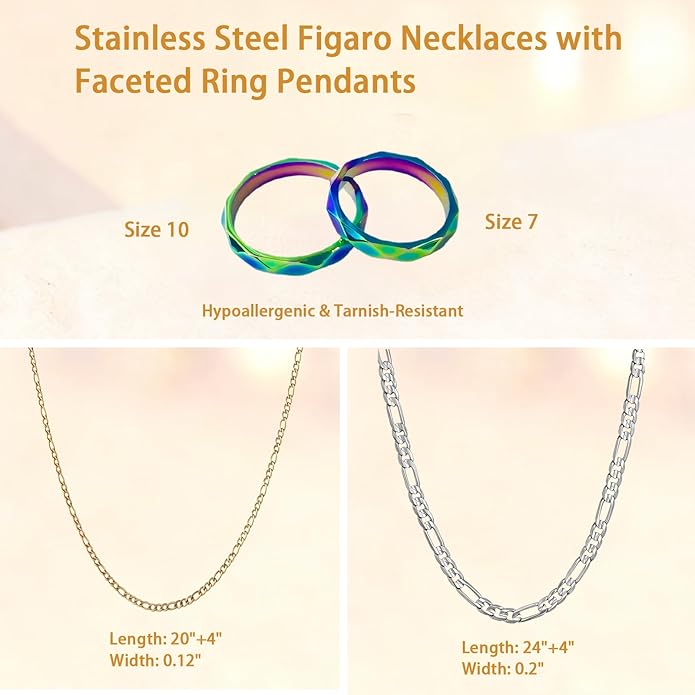 LAOLINTUS Matching Necklace for Couples Necklace Gifts for Women, Valentine’s Day Engagement Gifts for Her, Silver and 18K Gold Plated Figaro Chain for Girlfriend Wife with Double Ring