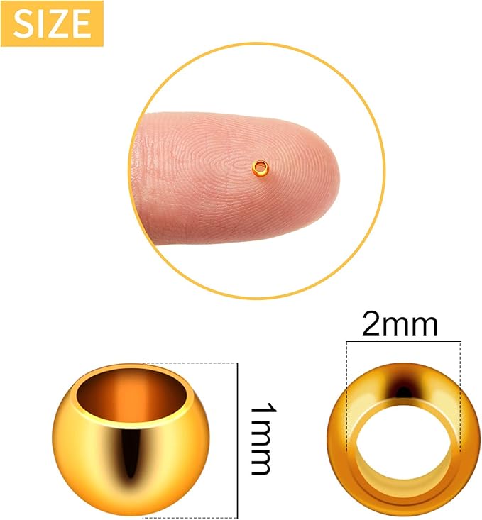 Hicarer 1200 Pieces Crimp Beads Metal Round Spacers Stopper Beads Clamp Ends for DIY Necklace Bracelets Jewelry Making Supplies(2 mm,Silver and Gold)