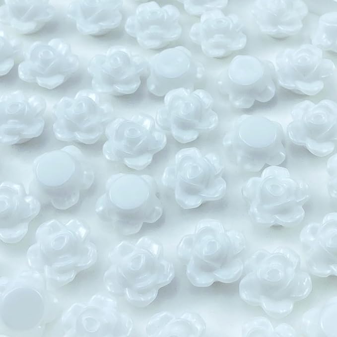 200pcs Acrylic Rose Flower Beads Candy Color Flat Back Spacer Beads Loose Pastel Colorful Decor for DIY Crafts Jewelry Making Bracelet Necklace Earrings(White)
