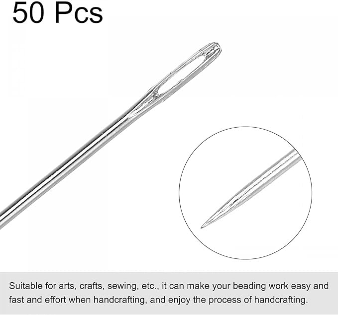 uxcell Beading Needles Fine Thin Long Straight Sewing Embroidery Threads Stainless Steel 4.72 Inch 0.02 Inch Wire Diameter 50Pcs