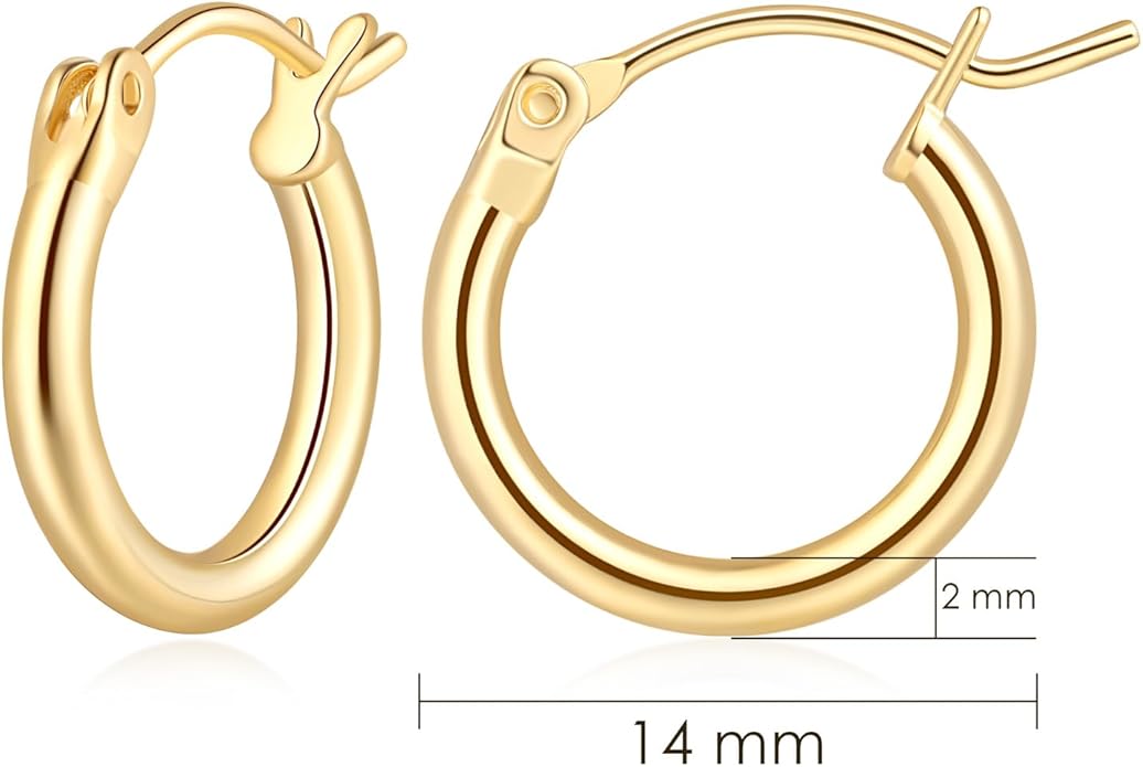 14K Gold Hoop Earrings, Huggie Hoop Earrings for Women, Hypoallergenic Lightweight Small Hoop Earring for Womens 14mm/16mm/18mm