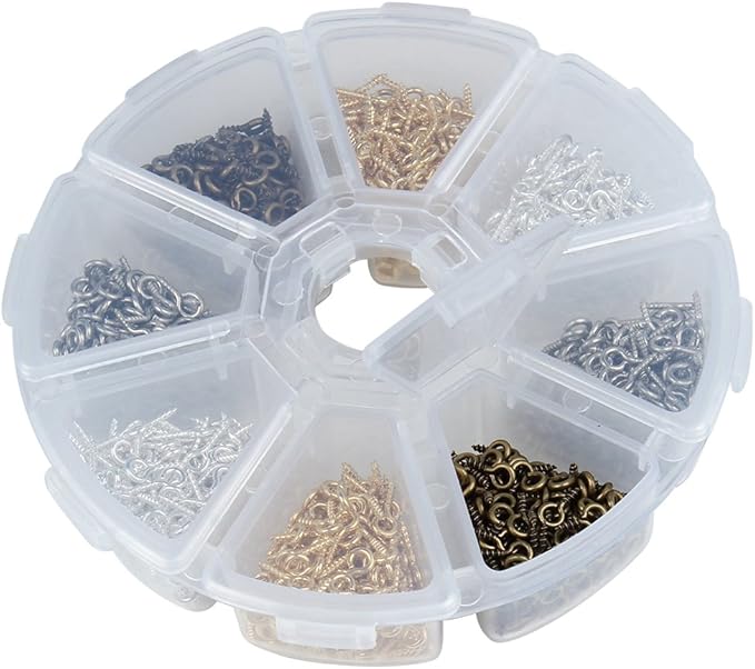Metal Screw Eye Pins Hooks 5X12mm Heavy Duty Screw Eye Pins for DIY Jewelry Making Mixed Plated Eye Bolt Arts & Crafts Project 200 Pcs/lot