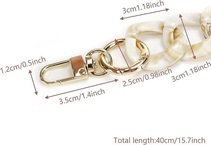 15.7"/40cm DIY Acrylic Resin Replacement Chain Purse Shoulder Strap with Buckle, Beige Round Chain Link