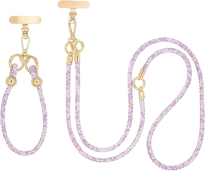 Crystal Phone Strap Crossbody and Wrist Lanyard, Anti Theft Layered & Wrist Strap Cell Phone Neck for Women