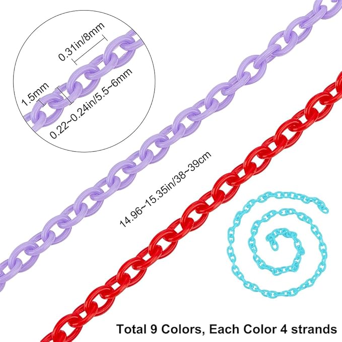 SUNNYCLUE Colorful Jewelry Chain Plastic Chains Links ABS Acrylic Cable Curb Chain Bird Toys Chains for Jewelry Making Chain