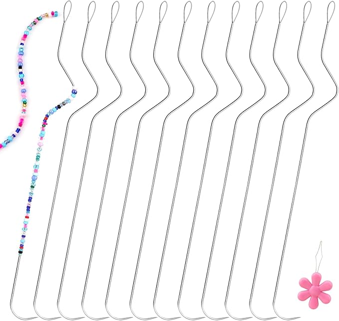 GarfxG 12 PCS Bead Spinner Needles 7.48 Inches Big Eye Curved Seed Beading Needles, Stainless Beading Needles for Bracelet Necklace Jewelry Making (Ergonomic Arc Design)