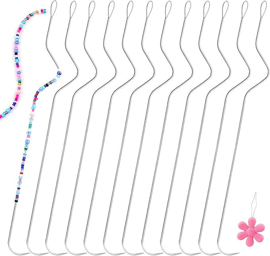 GarfxG 12 PCS Bead Spinner Needles 7.48 Inches Big Eye Curved Seed Beading Needles, Stainless Beading Needles for Bracelet Necklace Jewelry Making (Ergonomic Arc Design)