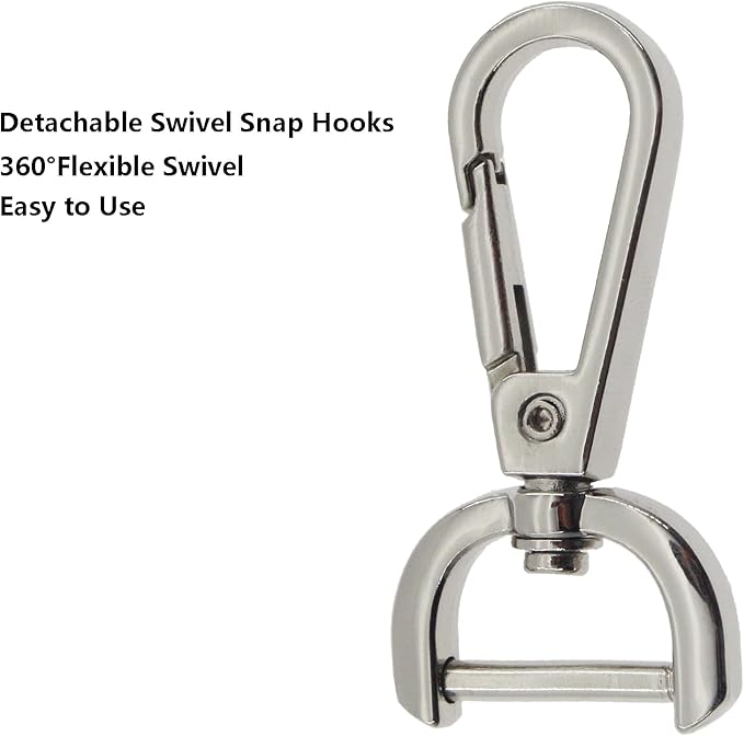 4 PCS Swivel Clasp Hooks,SAFYY Detachable Snap Hook W/Screw Bar Heavy Duty,3/4 Inches D Ring Swivel Lobster Claw Clasp with Screwdriver for Lanyard Bag Leather Craft Purse Hardware DIY Bag-Silver