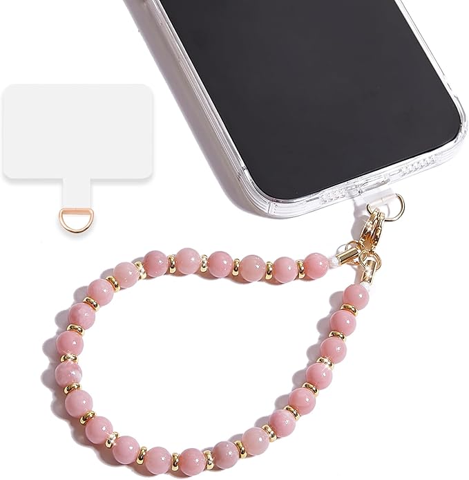 Marble Beaded Phone Wrist Strap,Detachable Phone Bracelet Strap with Tether Tab,Hands-Free Wristlet Strap (Pink-2)
