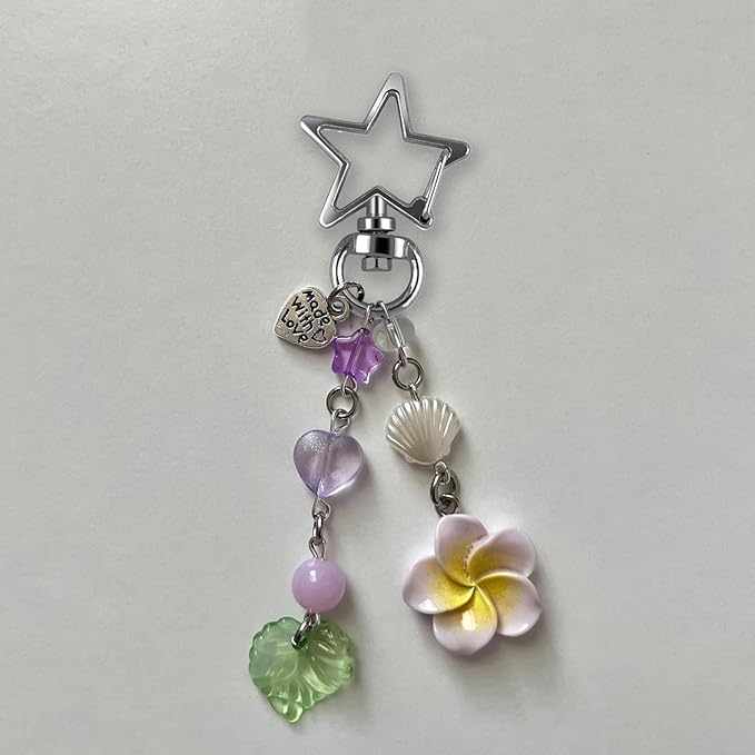 Agromusk Hibiscus Flower Keychain,Cute Y2K Hawaiian Tropical Flowers Keychains Aesthetic Star Summer Beach Decor for Women