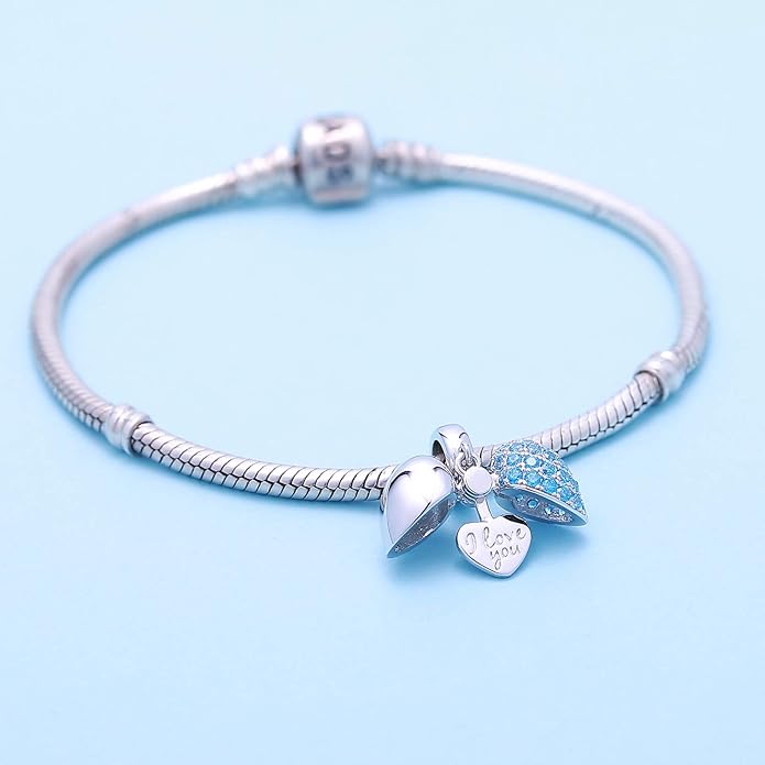 925 Sterling Silver Love Heart Charms fit Pandora Style Bracelets for Mothers Day Christmas Valentines Day Gift for Mom Wife Grandma