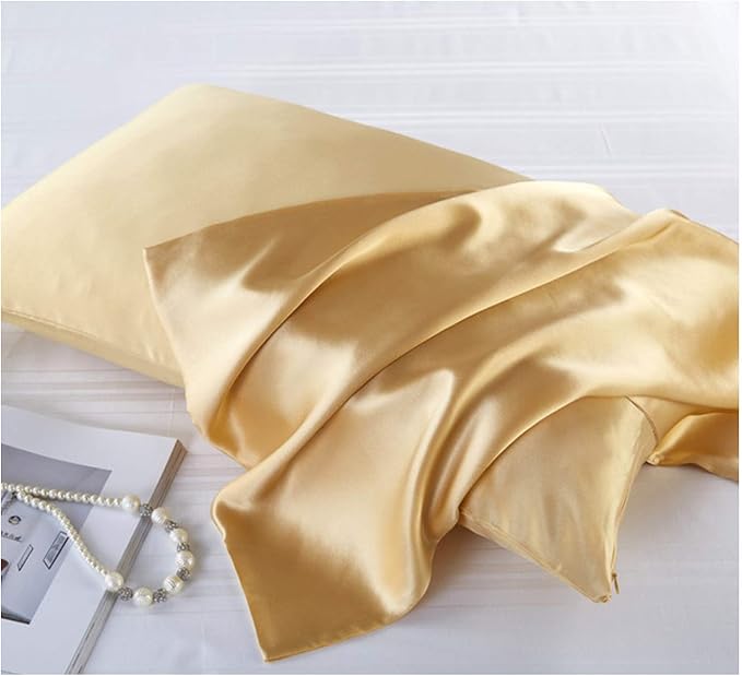 Mulberry Silk Pillowcases Set of 2, Hypoallergenic Satin Pillow Covers for Hair and Skin, with Hidden Zipper, Both Side 100% 19 Momme Silk (Champagne Gold,Queen)