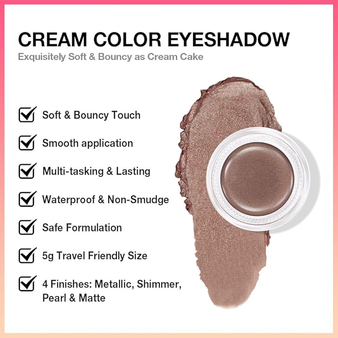 evpct Single Cream Eye Shadow Palette Pot Makeup for older Women, Bronze Shimmer Glitter Metallic Monochrome Cream to Powder Eyeshadow Palette Eye Brightener, High Pigment Waterproof Blendable, 20