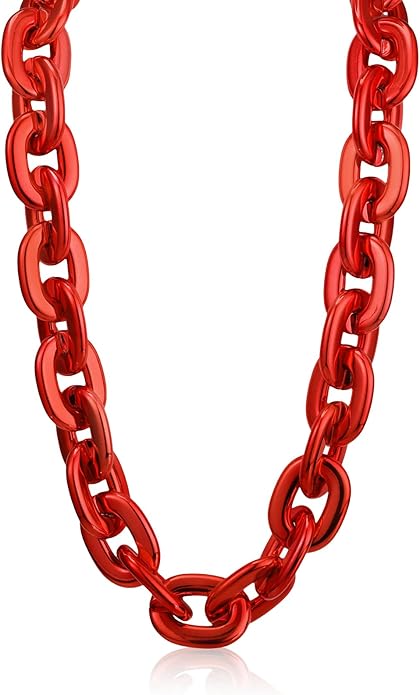 Remuuly Plastic Chain Necklace Chunky Big Fake Necklace Hip Hop Rapper Giant Turnover Chain Costume for Halloween