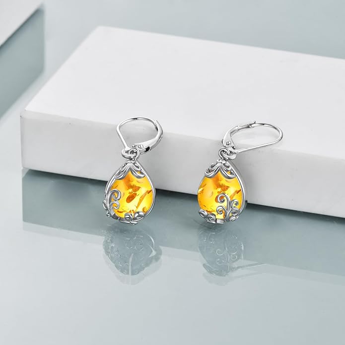 POPLYKE Celtic Filigree Teardrop Drop Dangle Earrings Sterling Silver Leverback Earrings Jewelry for Women