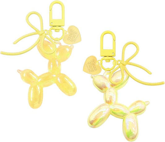 Dreuyet 2Pcs Jelly Balloon Dog Keychains Kawaii Cute Bag Purse Charms Key Chain with Bow Y2K Aesthetic Accessories
