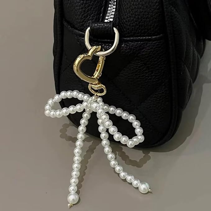 Pearl Bow Bag Charm for for Handbags, Cute Pearl Keychain Purse Charms Handbag Pendant for Women Girls