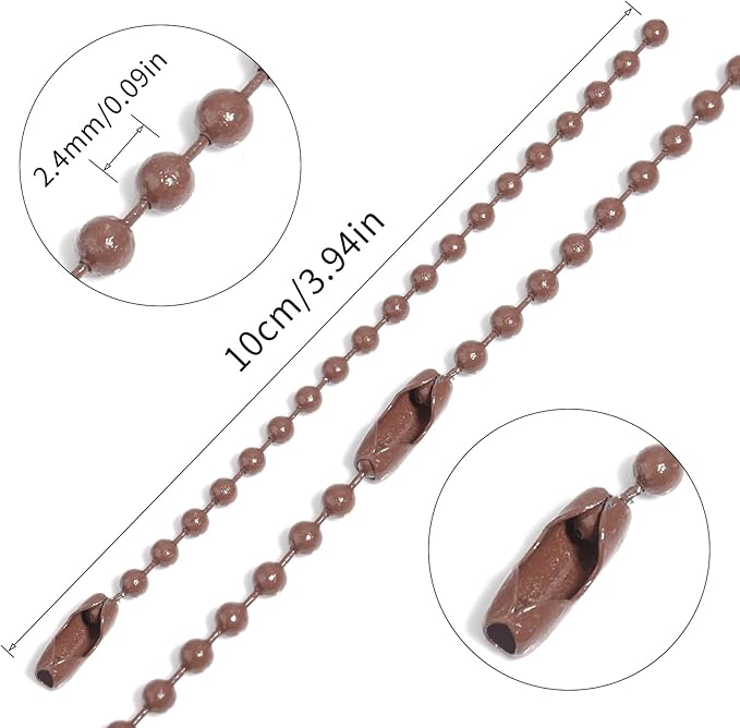 Lemonkey 10Pcs Ball Beads Chains Bulk,Coffee Keychains Rings Metal Chains,4 Inch Dog Tag Metal Small Chains with Connectors for Hanging Decoration