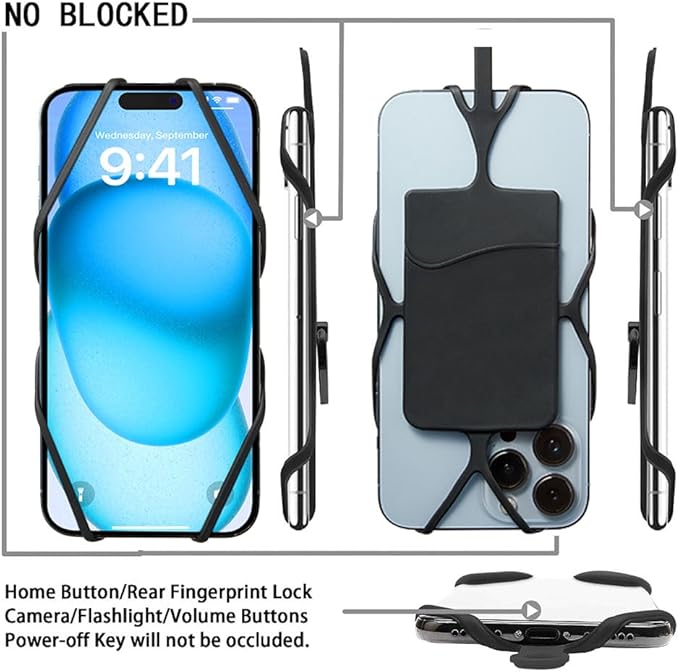2 Packs Cell Phone Lanyard Crossbody Adjustable Neck Phone Holder with Card Pocket, Universal Silicone Neck Strap Phone Lanyards for Around the Neck Compatible with Most Smartphones
