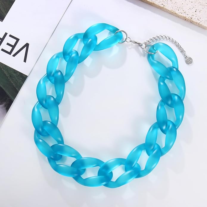 Firstmeet Chunky Acrylic Necklace Smooth Chain Link Cool Statement Choker Cuban Style Jewelry Gift for Women