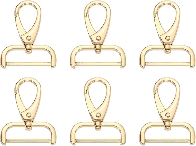 HARFINGTON 6pcs Detachable Snap Hook Swivel Clasp 1 1/4" (32mm) Zinc Alloy Lobster Claw Clasp for Keychain Lanyard Purse DIY Purse Strap, Light Gold
