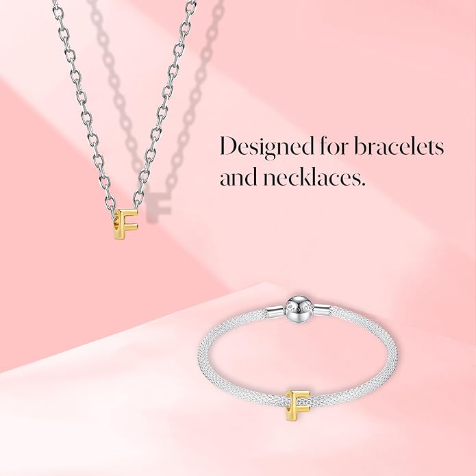 S925 A-Z 14K Gold Plated Initial Letter Alphabet Charms for Pandora Bracelets and Necklaces Women, Gifts for Couple Family Friend on Birthday Anniversary Christmas Mothers Valentine's Day Grad