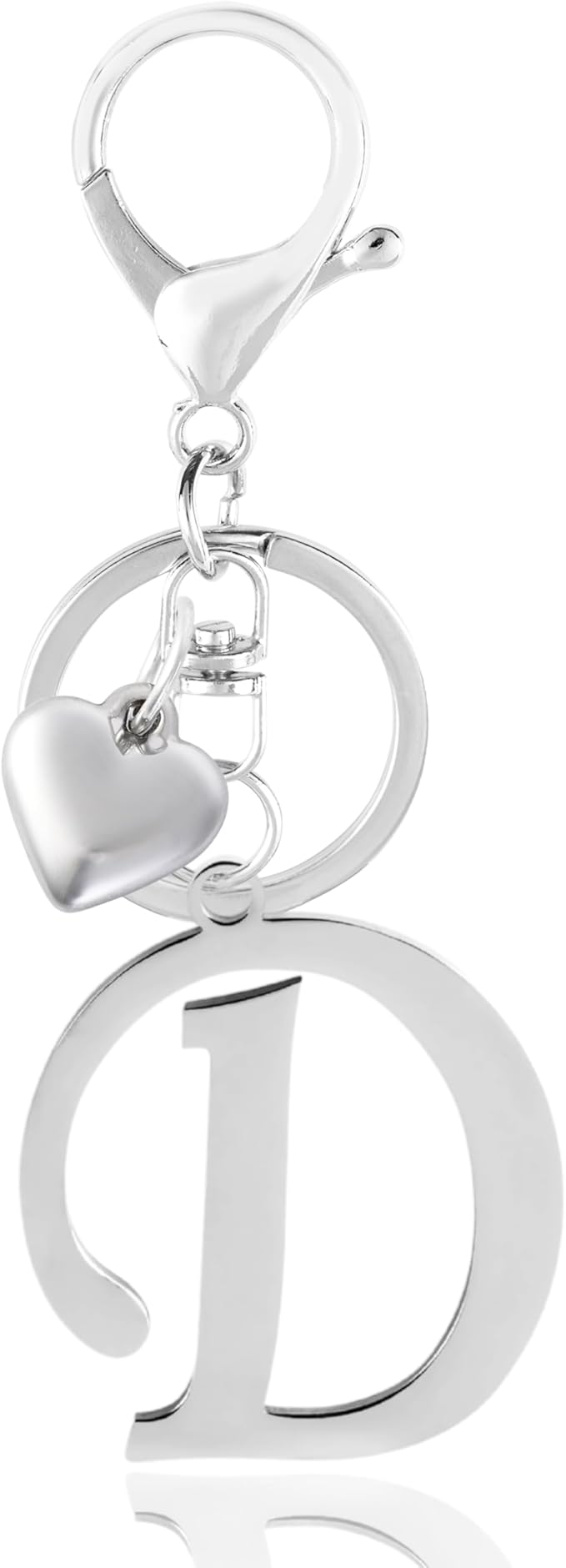 A-Z Heart Initial Letter Keychain, Stainless Steel Alphabet Charm for Handbags, Gift for Women and Girls