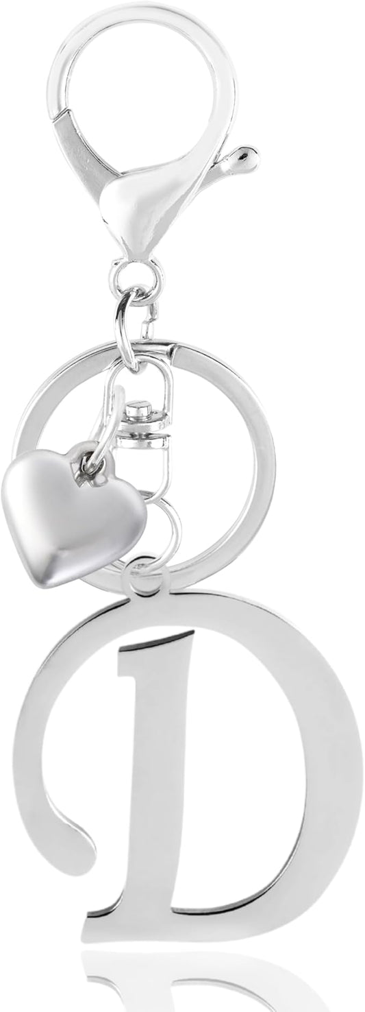 A-Z Heart Initial Letter Keychain, Stainless Steel Alphabet Charm for Handbags, Gift for Women and Girls