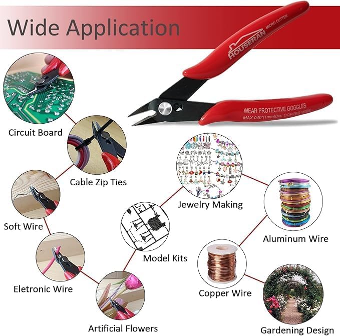 Small Wire Cutters, 2 PACK, 5 Inch Micro 170 Flush Cutter, Wire Cutters Spring Loaded Cutting Pliers, Side Cutters, Diagoanl Cutters for Jewelry Making, Models, Zip Ties Plastic Wire Snips